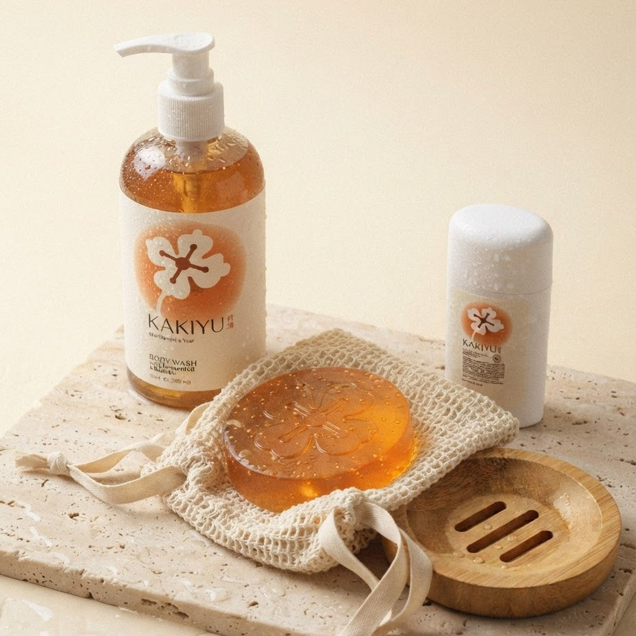 The Kakiyu line with the soap pouch