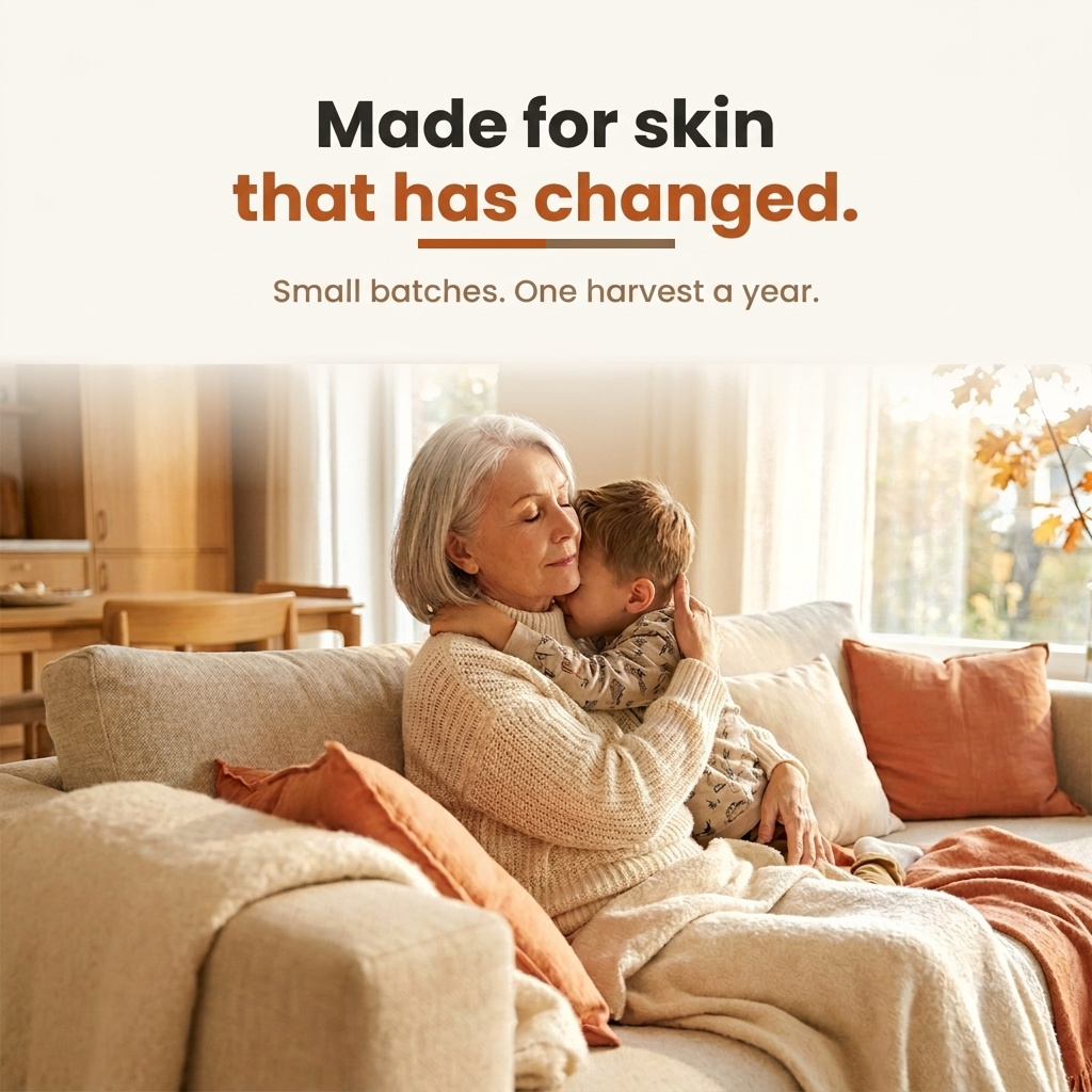 Grandmother hugging a child on a sofa